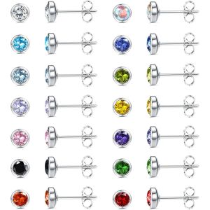 Kal-Paires Petites Boucles D'oreilles Acier Chirurgical Pour Femmes Filles Hypoallerg&eacute;nique Multicolores Zircone Cubique Boucles D'oreilles Piercing Cartilage Flatback Boucles D'oreilles - Neuf
