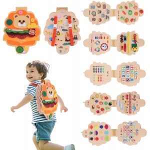 ChenQuanSarl-Busy Board,12 En 1 Jeux Montessori Éducatif Jouets Sensoriels D'Apprentis De Livre D'Activités Pour Tout-Petits Avec Motricité Fine,Jouets De Livre Avec Bretelles De Sac À Dos (Ours) - Neuf