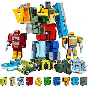 Jouets Robot De Nombre Transformation, 15 Symboles Numériques Déformation Assemblé Réservoir/Hélicoptère/Sous-Marin, Ensemble De Blocs De Construction Pour Enfants - Neuf