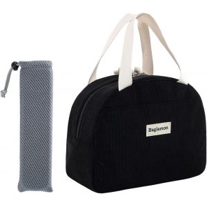 Sac Isotherme Repas, Boîte À Déjeuner Isolée Pour Femmes, Pochettes À Couverts, Sac Isotherme Repas Bureau En Velours Côtelé Pour École Bureau Pique-Nique (Noir) - Neuf