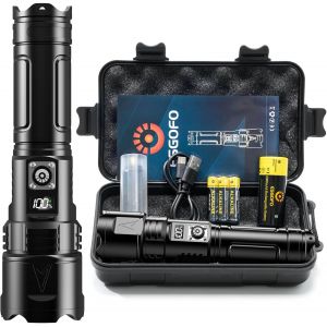 Jexnovashop-Lampe Torche Led Ultra Puissante, 1000000 Lumen Lampe De Poche Rechargeable Usb C, Multifonction Longue Portée Tactique Torches, Zoomable Ipx6 Etanche Flashlight, Lcd Affichage, Pour Camp - Neuf