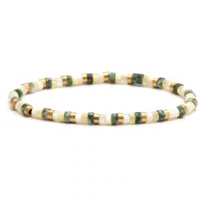 Bracelet Perles Heishi Jaspe Vert Jaune Blanc 4mm - Neuf