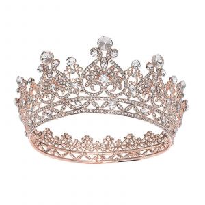 Couronne d'or rose Cake Topper Strass Diadème de princesse pour femmes et filles Couronne Décoration - Neuf