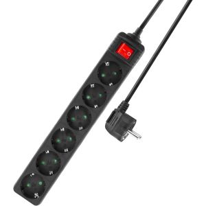 CHENG-Multiprise 6 Prises, avec Interrupteur, c&acirc;ble de 3 m, Noir, avec s&eacute;curit&eacute; Enfant, Angle de 45 &deg;, AC2465 - Neuf