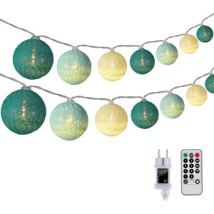 CHENG-Guirlande Lumineuse Coton Boules, 5M 20 LED Chaîne Lumière Avec Prise, Guirlande Lumineuse Intérieure avec Télécommande pour Chambre de Bébé Mariage Chambre Noël Fête(Vert) - Neuf