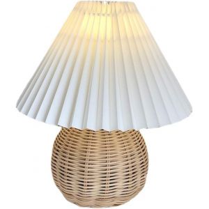 Kal-Lampe De Table En Rotin Lampe De Chevet Vintage Petite Lampe De Côté Avec Abat-Jour Plissé Pour Salon Chambre Bureau - Neuf