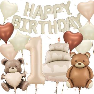 ChicSlick-13 Pièces Deco Anniversaire Fille Garcon, Ballon Ours Jungle, Decoration Animaux Forest 1 An[X619] - Neuf