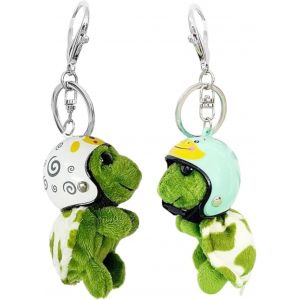 Kal-Porte-Clés En Forme De Tortue De Moto, Lot De 2 Porte-Clés Tortue Porte-Clés Tortue Drôle Décoration De Tortue De Dessin Animé Vert Porte-Clés Personnalisé En Forme De Tortue Avce Casque Amovible - Neuf