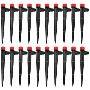 20 Pièces Goutteur Irrigation Réglable, 360 Degrés 8-Trou Micro Asperseur Goutte à Goutte avec Connecteur Barbelé & Piquet de Support pour Tube 4/7mm, Goutteur D'irrigation Insertion, Vert - Neuf
