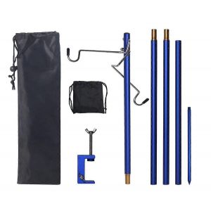 Pliage Lanterne Stand Pôle Portable Pied De Lampe Crochet Pliable Stand De Lumière Titulaire Pour Camping Pêche Pique-Nique Bbq Bleu - Neuf