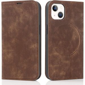 Coque Magn&eacute;tique Compatible avec iPhone 14, Flip Portefeuille &Eacute;tui en Cuir Compatible avec MagSafe mit RFID Blocage Fentes pour Cartes Housse &agrave; Rabat pour iPhone 14 - Marron - Neuf