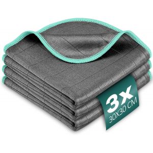 Chiffon Magique Microfibre Carbone 400GSM, Serviette Sans Trace Absorbant Polissage, Lingette Essuie Verre Vitre Vaisselle Lunette Cuisine Menage Voiture, Torchon Nettoyage Lavable - Neuf