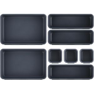 KALANKA-Organisation de tiroirs, bo&icirc;te de rangement, 8 pi&egrave;ces organisateur de tiroir de cuisine, 3 tailles, r&eacute;glable, organisateur de tiroir antid&eacute;rapant pour bureau, salle de bain, bureau, s&eacute;paratio - Neuf