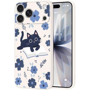 KALANKA-pour iPhone 17 Pro Coque, Souple Mince Silicone Protective Case Cover avec Fleur Floral Motif Phone Case pour Femme Homme Antichoc Anti-Rayures Protection Housse Etui &Eacute;tui - Chat - Neuf