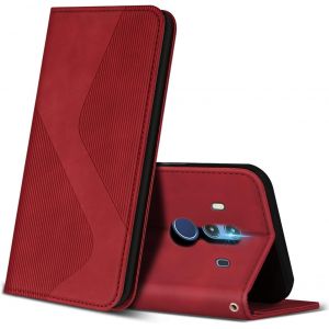 SJZG-Coque Pour Huawei Mate 10 Pro, Premium Étui Housse En Cuir De Protection Avec [Emplacements Cartes] [Magnetique], Clapet Folio Portefeuille Pour Huawei Mate 10 Pro (Rouge) - Neuf
