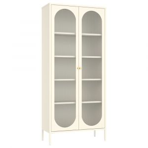 Armoire en m&eacute;tal blanc et verre 180cm YASMINE - Neuf