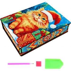 Boîte De Rangement Pour Peinture Au Diamant - Chaton De Noël - Set D'ornements De Noël En Paillettes Sans Poussière - Boîtes De Rangement - Neuf