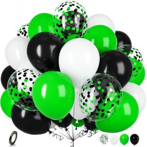 CAUC-30 Pi&egrave;ces Ballons Vert Noirs et Blanc, 12 Pouces Vert Noirs Confettis Latex Football Ballon pour Filles Gar&ccedil;ons Enfant F&ecirc;te Sport Anniversaire Baby Shower Jeu Vid&eacute;o Bapt&ecirc;me Festival D&eacute;coration - Neuf