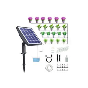 Kit d'irrigation goutte &agrave; goutte solaire pour plantes en pot avec double alimentation et arrosage programm&eacute; - Neuf