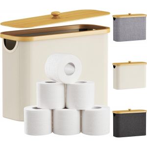 Rangement Papier Toilette, R&eacute;serves &agrave; Rouleaux de Panier Papier Toilette WC avec Bambou Couvercle, Boite Rangement Salle de Bain, Accessoires WC, Panier Rangement Tissu, 23L, Blanc - Neuf