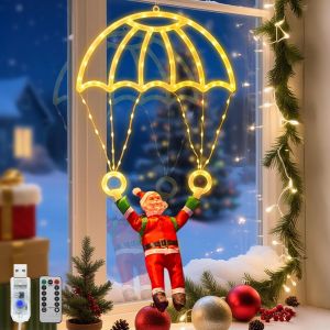 JGD-Guirlande Lumineuse de No&euml;l &Eacute;tanche, 68cm Parachute Lumineux de No&euml;l USB D&eacute;coration Guirlande Lumineuse LED Exterieur Lumineux pour Fen&ecirc;tre de Vacances, Arbre, F&ecirc;te (Blanc Chaud) - Neuf