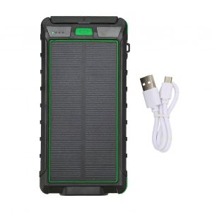 Chargeur De T&eacute;l&eacute;phone Solaire Portable 20000mah Banque D'alimentation Solaire Avec Boussole Et Lampe De Poche Led Pour L'ext&eacute;rieur Noir Vert - Neuf