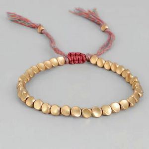 Bracelet Tib&eacute;tain Bouddhiste En Corde Rouge Avec Perles De Cuivre, Fait Main, Pour Femmes Et Hommes, Cadeau, Perles Pleines. - Neuf