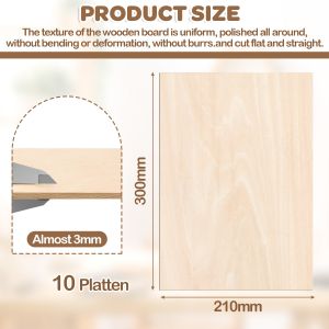 Panneau de Contreplaqu&eacute; en Bois de h&ecirc;tre - Creative Deco - A4 - 300 x 210 x 3 mm- Artisanal - 8x - Neuf