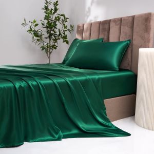 Drap-Housse En Satin De 140 X 200 Cm - Vert Foncé - Soie Brillante - Convient Pour Matelas Jusqu'à 30 Cm - Neuf