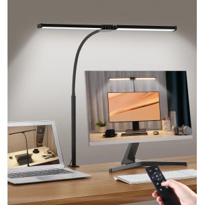 Jexnovashop-Lampe De Bureau Led, Double T&ecirc;te Lampe Bureau, 5 Modes De Couleur 5 Niveaux De Luminosit&eacute;, Col De Cygne Flexible Et Peu Encombrante Lampe Pince, Lampen De Table, Noir - Neuf