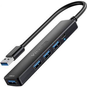 5-Port USB 3.0 Hub avec USB 5V-C Puissance/Port de Données, Séparateur USB pour l'ordinateur Portable, PC, PS4/PS5, Xbox, et la Voiture - Neuf