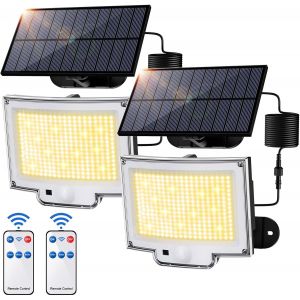 318 Led Lampe Solaire Ext&eacute;rieur D&eacute;tecteur De Mouvement, 3000lm Lumiere Solaire Exterieur, 3 Modes Projecteur Solaire Exterieur, Ip65 Led Spot Solaire (2 Pi&egrave;ce - 318led Lumi&egrave;re Chaude) - Neuf