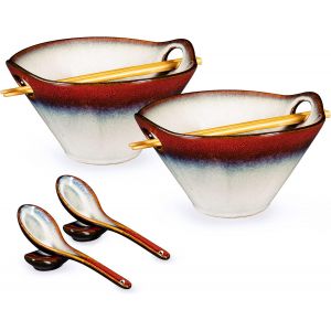 Ensemble Japonais 8 Pcs &iquest; Bols &Agrave; Ramen En C&eacute;ramique Rouge - Neuf