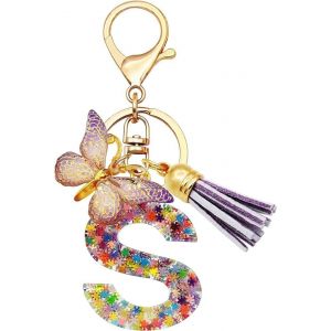 Kal-Porte-Cl&eacute;s Initiales Pour Filles Et Femmes, Rose, Violet, Flocon De Neige, Paillettes, Gouttes De Cristal, Jolis Papillons, D&eacute;coration De Cartable, Cl&eacute;s De Voiture, De Sac, Lettres - Neuf