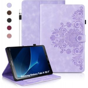 Coque Pour Samsung Galaxy Tab A6 (2016) 10.1"", Étuis De Protection Rétro Tab A6 2016 T580/T585 De Couleur Unie, Style Gaufré, Conception À Boucle Magnétique, Fonction Support, Violet.[F3919] - Neuf