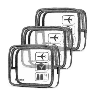 3pcs / pack Trousse de toilette transparente Tsa approuv&eacute; Voyage Carry On A&eacute;roport Compagnie a&eacute;rienne conforme Sac Quart Taille 3-1-1 Kit Pochette &agrave; bagages (noir) - Neuf