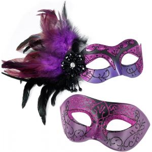 Masque De Bal Masqu&eacute; Pour Couple-Masque De Bal Masqu&eacute; Pour Femme Avec Plumes Et Masque V&eacute;nitien Pour Homme Pour F&ecirc;te De Mardi Gras.[J485] - Neuf