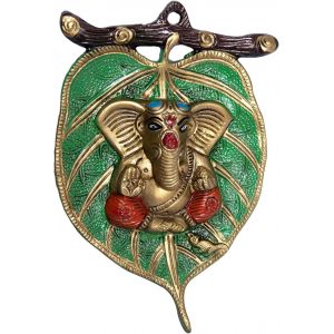 D&eacute;coration Murale En M&eacute;tal Repr&eacute;sentant Ganesh Sur Une Feuille, D&eacute;coration De Chambre, Cadeau De Diwali | Cadeau D'Entreprise, De Pendaison De Cr&eacute;maill&egrave;re, D'Anniversaire, De F&ecirc;te - Neuf