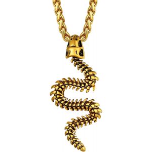 Kal-Collier Serpent Homme Acier Inoxydable 316l/Or/Noir,Pendentif Gothique Avec Chaîne Ajustable 55+5cm, Bijoux Punk Hip Hop Pour Garçon - Neuf