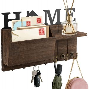 Porte-Cl&eacute;s Mural En Bois Home D&eacute;coration Bo&icirc;te &Agrave; Cl&eacute;s Avec 7 Crochets,Porte-Cl&eacute;s Avec Design Maison Pour Entr&eacute;e,Couloir,Chambre,Cuisine,Bureau,Vestiaire,Salon - Neuf