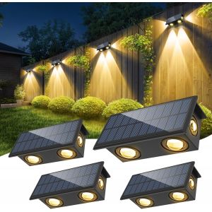Applique Murale Ext&eacute;rieur Solaire, Applique Murale Blanc Froid Avec 4 Leds, Lampe Exterieur Solaire Jardin Puissante, Ip65 &Eacute;tanche Pour Cl&ocirc;ture, Escaliers, Balcon, 4 Pi&egrave;ces - Neuf