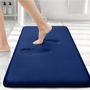 tapis de salle de bain en mousse à mémoire de forme,couleur unie,tapis de sol intérieur antidérapant,piège à saleté,absorbe l'eau,tapis de salle de bain confortable - Type Navy Blue-61x92cm - Neuf
