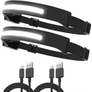 2x Lampe Frontale Super Brillante Phare À Capteur 350 Lumens,Rechargeable Usb Étanche Réglable Cob Lampe Frontal Pour Campingla Réparation Pêche Jogging Courir Et Randonnée - Neuf