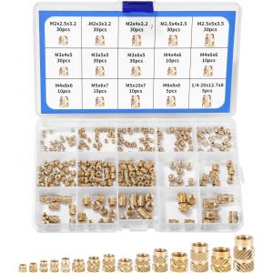 ASFASFq-300 Pièces Insert Fileté, Écrous Filetés M2/M2.5/M3/M4/M5/M6, Insert Fileté Laiton Femelle avec Filetage Interne, Filetées Insert Moleté Laiton pour Injection Moulage Impression 3D - Neuf