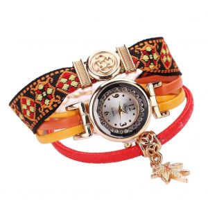 Duoya Femmes Feuille D'&eacute;rable Pendentif D&eacute;coration Bracelet Montre-Bracelet Analogique Montre &Agrave; Quartz (Rouge) - Neuf