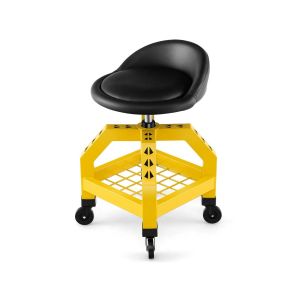 Tabouret de m&eacute;canicien r&eacute;glable 42 x 44 x 67-80 cm avec plateau &agrave; outils et roues universelles style moderne en m&eacute;tal jaune Helloshop26 20_0014155 - Neuf