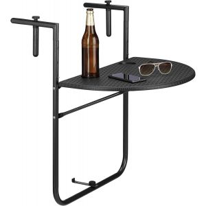 Ulteronixshop-Table De Balcon Pliante Pliable Appoint Table Suspendue Rabattable Bastian Rotin Hauteur R&eacute;glable 63x60x84 Cm, Noir - Neuf