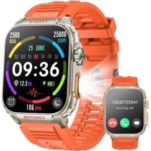 Montre Connectée Homme Avec Appel Bluetooth: 1.91" Militaire Smartwatch Avec Lampe De Poche Led Montre Fitness Homme 100 Modes Sportifs Moniteur De Sommeil Podometre Montre Homme Pour Android Et Ios - Neuf