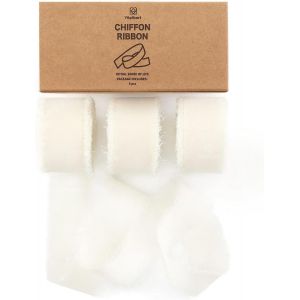 Ruban En Mousseline Crème 2,5 Cm X 19,2 M, Tissu À Franges Fait À La Main, Ruban En Tissu Pour Invitations De Mariage, Bouquets De Mariée, Décorations Et Emballages Cadeaux - Neuf