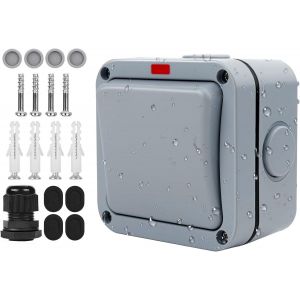 CHECARZHN--NO1-Interrupteur Universel Résistant Aux Intempéries, Ip66, 20A, Avec Voyant Rouge, Interrupteur Etanche, Interrupteur Exterieur Etanche Pour Extérieur, Jardin, Balcon (2 Vitesse) - Neuf